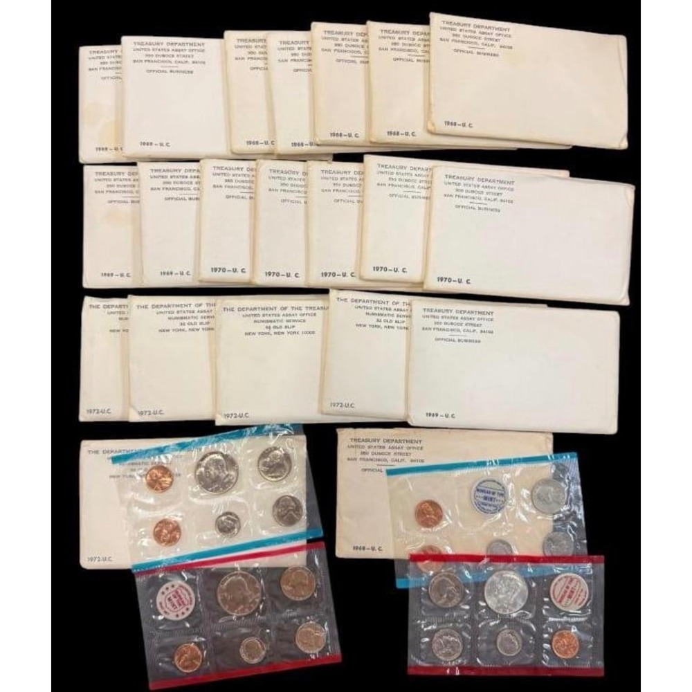 US Mint Uncirculated Coin Sets Lot 1968 1969 1970 1972 Treasury Envelopes Bulk